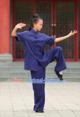 Traditional Chinese Wudang Linen Uniform Taoist Nun Uniform Kungfu Kung Fu Clothing Clothes Martial Pants Shirt Supplies Wu Gong Outfits, Chinese Short-Sleeve Tang Suit Wushu Clothing Tai Chi Suits Uniforms for Women