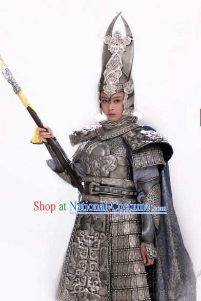 Traditional Chinese Ancient Female General Costumes, Ancient Chinese Cosplay General Swordsmen Knight General Costume Armour Complete Set for Women