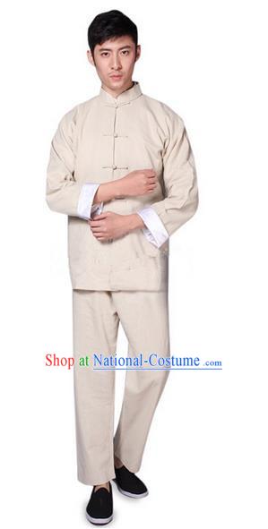 Traditional Chinese Wudang Uniform Taoist Bamboo Linen Uniform Complete Set Kungfu Kung Fu Clothing Clothes Pants Shirt Supplies Wu Gong Outfits, Chinese Tang Suit Wushu Clothing Tai Chi Suits Uniforms for Men