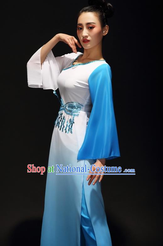 Traditional Chinese Classical Ink Painting Yangko Dance Dress, Yangge Fan Dancing Costume, Folk Dance Yangko Costume For Women