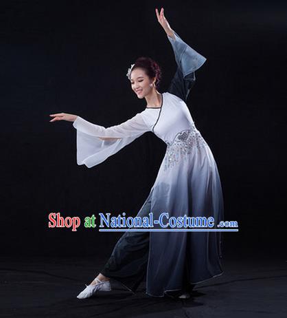 Traditional Chinese Classical Ink Painting Yangko Dance Dress, Yangge Fan Dancing Costume, Folk Dance Yangko Costume For Women