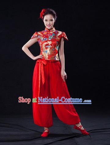 Traditional Chinese Classical Ink Painting Yangko Dance Dress, Yangge Fan Dancing Costume, Folk Dance Yangko Costume For Women