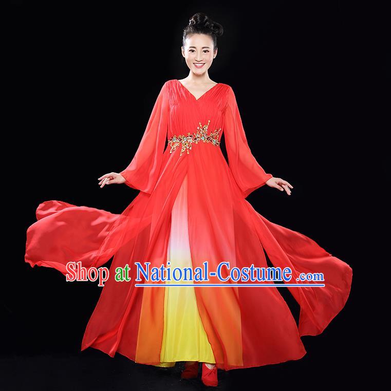 Traditional Chinese Classical Ink Painting Yangko Dance Dress, Yangge Fan Dancing Costume Chorus Suits, Folk Dance Yangko Costume for Women