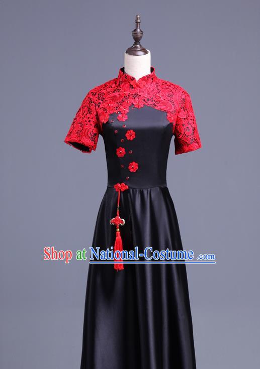 Traditional Chinese Classical Ink Painting Yangko Dance Cheongsam Dress, Yangge Fan Dancing Costume Chorus Suits, Folk Dance Yangko Costume for Women