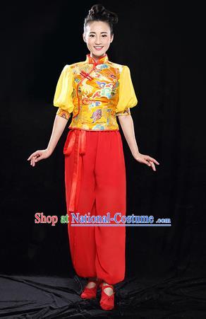 Traditional Chinese Classical Yangko Dance Dress, Yangge Fan Dancing Costume Puff Sleeve Yangko Suits, Folk Dance Yangko Costume for Women