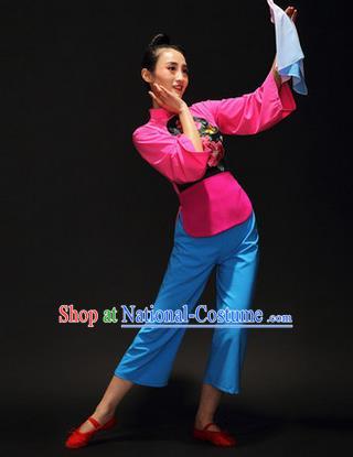 Traditional Chinese Classical Yangko Drama Dance Dress, Yangge Fan Dancing Costume Umbrella Dance Suits, Folk Dance Yangko Costume for Women