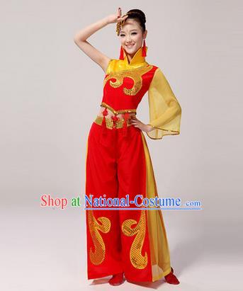 Traditional Chinese Classical Yangko Drum Dance Dress, Yangge Fan Dancing Costume Umbrella Dance Suits, Folk Dance Yangko Costume for Women