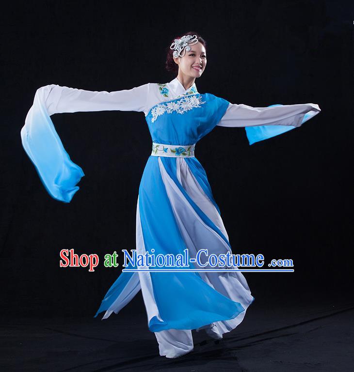 Traditional Chinese Classical Twirls Dance Dress, Long Water-Sleeve Dancing Costume Umbrella Dance Suits, Folk Dance Yangko Costume for Women