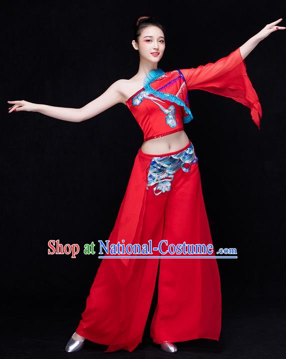 Traditional Chinese Classical Yangko Water-Sleeve Dance Dress, Yangge Fan Dancing Costume Umbrella Dance Suits, Folk Dance Yangko Costume for Women