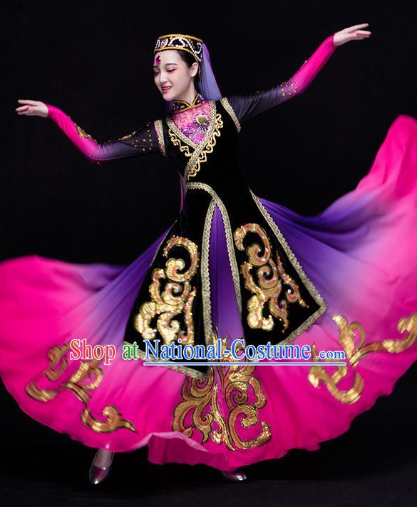 Traditional Chinese Uyghur Nationality Dancing Costume, Folk Dance Ethnic Costume, Chinese Xinjiang Uyghur Minority Nationality Dancing Costume for Women