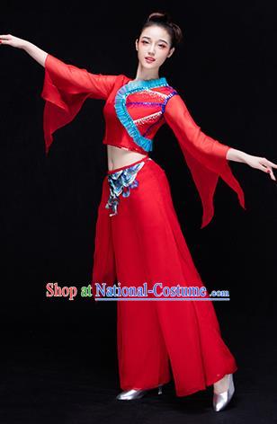 Traditional Chinese Classical Yangko Water-Sleeve Dance Dress, Yangge Fan Dancing Costume Umbrella Dance Suits, Folk Dance Yangko Costume for Women