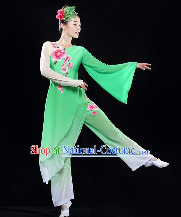 Traditional Chinese Classical Yangko Jasmine Flower Dance Dress, Yangge Fan Dancing Costume Umbrella Dance Suits, Folk Dance Yangko Costume for Women