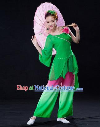 Traditional Chinese Classical Yangko Lotus Dance Dress, Yangge Fan Dancing Costume Umbrella Dance Suits, Folk Dance Yangko Costume for Women