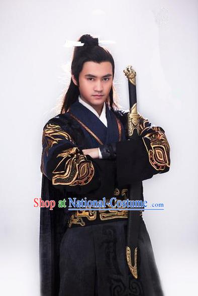 Traditional Chinese Ancient Men Costumes, Ancient Chinese Cosplay General Swordsmen Roayl Prince Embroidered Costume Complete Set for Men