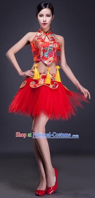 Traditional Chinese Classical Yangko Drum Dance Dress, Yangge Fan Dancing Costume Umbrella Dance Suits, Folk Dance Yangko Costume for Women