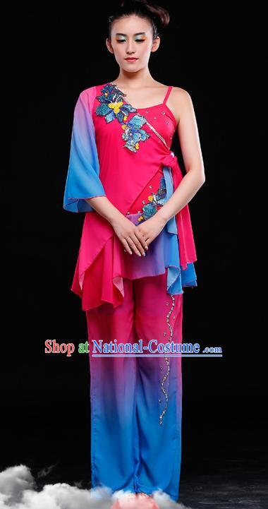 Traditional Chinese Classical Yangko Water-Sleeve Dance Dress, Yangge Fan Dancing Costume Umbrella Dance Suits, Folk Dance Yangko Costume for Women