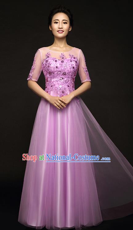 Traditional Chinese Classic Stage Performance Chorus Singing Group Lace Dress Modern Waltz Dance Costumes, Chorus Competition Costume, Compere Costumes for Women