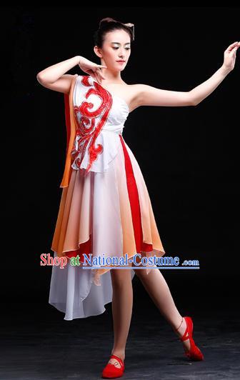 Traditional Chinese Classical Yangko Dance Gradient Dress, Yangge Fan Dancing Costume Umbrella Dance Suits, Folk Dance Yangko Costume for Women