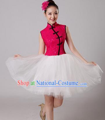 Traditional Chinese Classic Stage Performance Chorus Folk Dance Costumes Bubble Dress, Chorus Competition Costume, Compere Costumes for Women