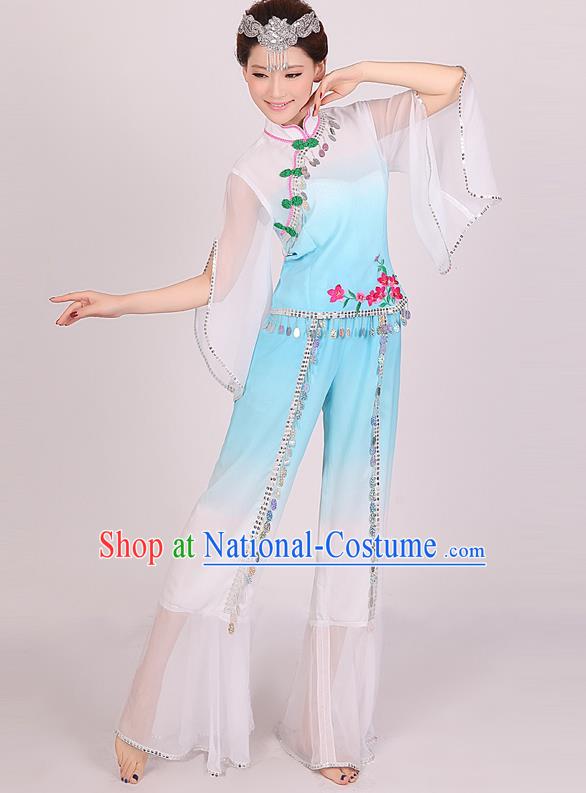 Traditional Chinese Classical Yangko Jasmine Flower Dance Dress, Yangge Fan Dancing Costume Umbrella Dance Suits, Folk Dance Yangko Costume for Women