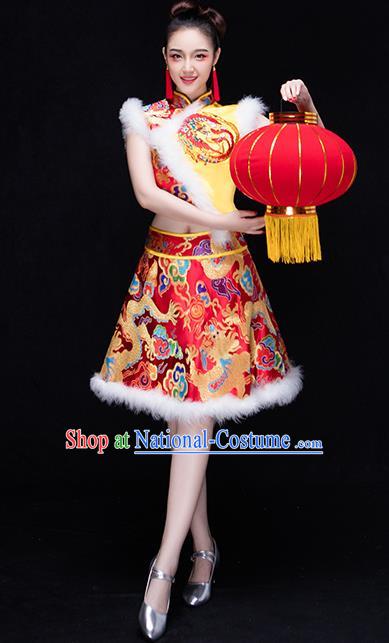 Traditional Chinese Classical Yangko Drum Dance Dress, New Year Yangge Fan Dancing Costume Umbrella Dance Suits, Folk Dance Yangko Costume for Women