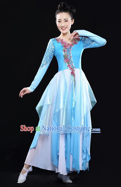 Traditional Chinese Classical Yangko Jasmine Flower Dance Gradient Dress, Yangge Fan Dancing Costume Umbrella Dance Suits, Folk Dance Yangko Costume for Women