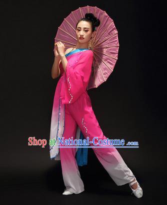 Traditional Chinese Classical Yangko Jasmine Flower Dance Gradient Dress, Yangge Fan Dancing Costume Umbrella Dance Suits, Folk Dance Yangko Costume for Women