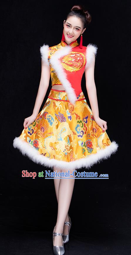 Traditional Chinese Classical Yangko Drum Dance Dress, New Year Yangge Fan Dancing Costume Umbrella Dance Suits, Folk Dance Yangko Costume for Women