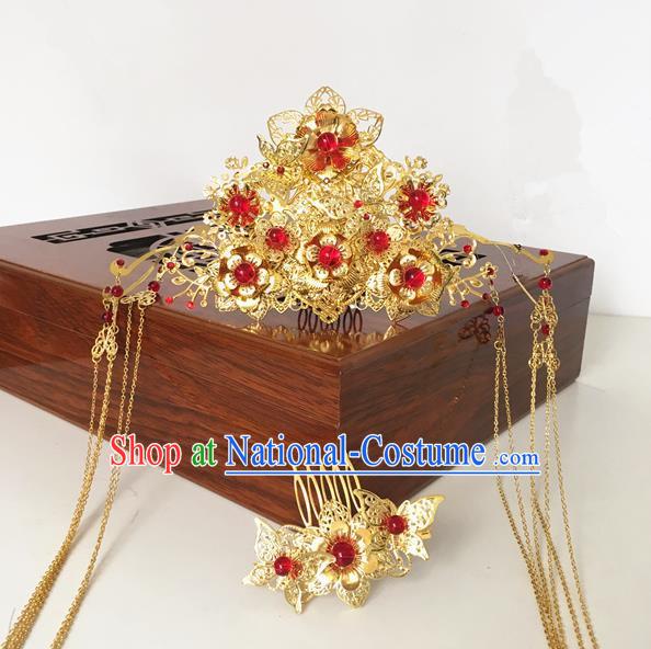 Traditional Chinese Wedding Jewelry Accessories Traditional Xiuhe Suits Wedding Bride Phoenix Headwear Wedding Hairpin Ancient Chinese Tassel Harpins for Women