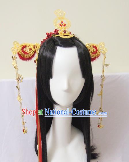 Traditional Chinese Wedding Jewelry Accessories Traditional Xiuhe Suits Wedding Bride Phoenix Headwear Wedding Hairpin Ancient Chinese Tassel Harpins for Women