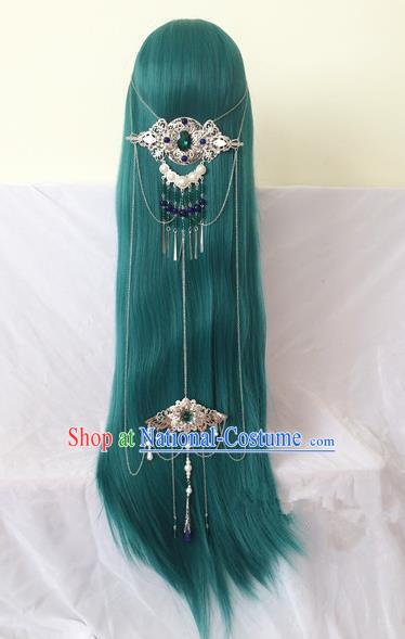 Traditional Chinese Ancient Jewelry Accessories, Ancient Chinese Imperial Princess Peacock Feathers Headwear Wedding Long Tassels Hair Step Shake, China Wedding Bride Hairpin for Women