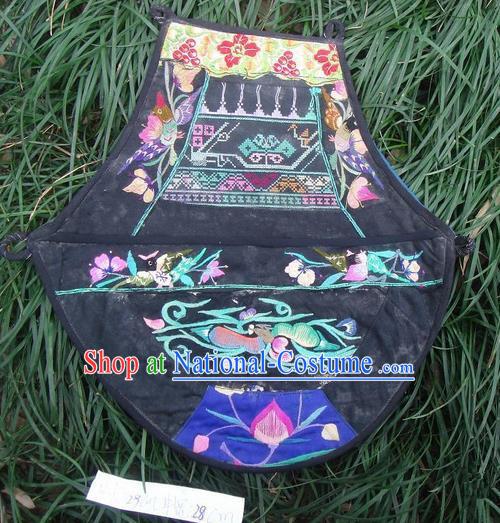 Traditional Chinese Miao Nationality Dancing Costume Apron, Hmong Female Folk Dance Ethnic Pinafore, Chinese Minority Nationality Handmade Embroidery Waist Pack for Women