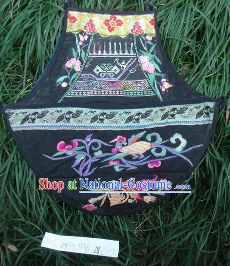 Traditional Chinese Miao Nationality Dancing Costume Apron, Hmong Female Folk Dance Ethnic Chest Wrap, Chinese Minority Nationality Handmade Embroidery Waist Pack for Women