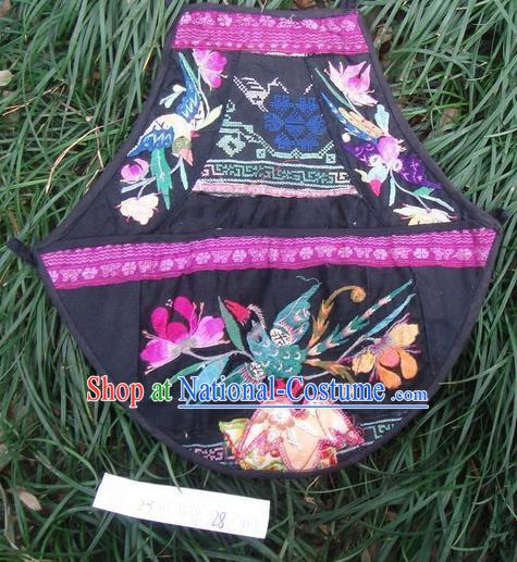 Traditional Chinese Miao Nationality Dancing Costume Apron, Hmong Female Folk Dance Ethnic Chest Wrap, Chinese Minority Nationality Handmade Embroidery Waist Pack for Women