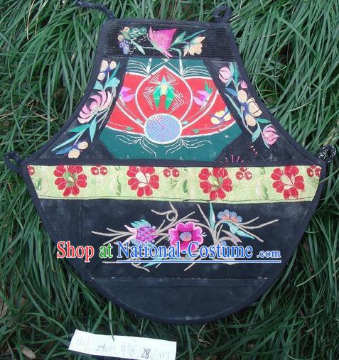 Traditional Chinese Miao Nationality Dancing Costume Apron, Hmong Female Folk Dance Ethnic Pinafore, Chinese Minority Nationality Handmade Embroidery Waist Pack for Women