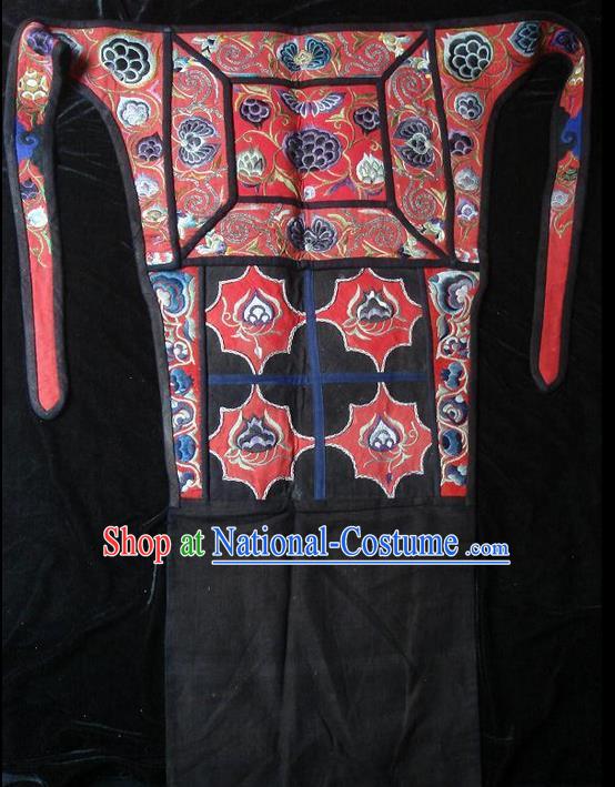 Traditional Chinese Miao Nationality Dancing Costume Apron, Hmong Female Folk Dance Ethnic Pinafore, Chinese Minority Nationality Handmade Embroidery Waist Pack for Women