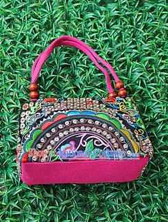 Traditional Chinese Miao Nationality Palace Handmade Embroidery Peony Handbag Hmong Handmade Embroidery Canvas Bags for Women