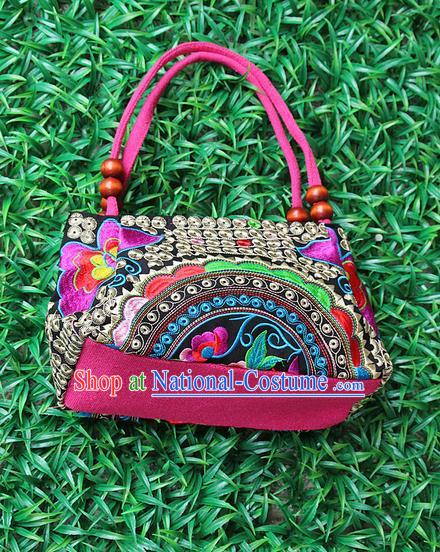 Traditional Chinese Miao Nationality Palace Handmade Embroidery Peony Handbag Hmong Handmade Embroidery Canvas Bags for Women