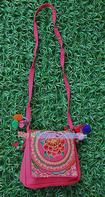 Traditional Chinese Miao Nationality Palace Handmade Single-Sided Embroidery Handbag Hmong Handmade Embroidery Canvas Messenger Bags for Women