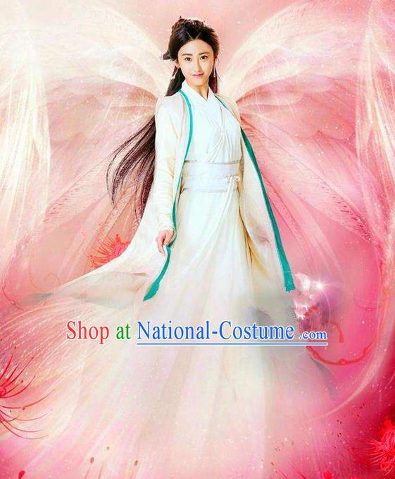 Traditional Chinese Ancient Female Costumes Young Girl Costume, Chinese Han Dynasty Imperial Princess Embroidery Clothes and Hair Accessories Complete Set for Women