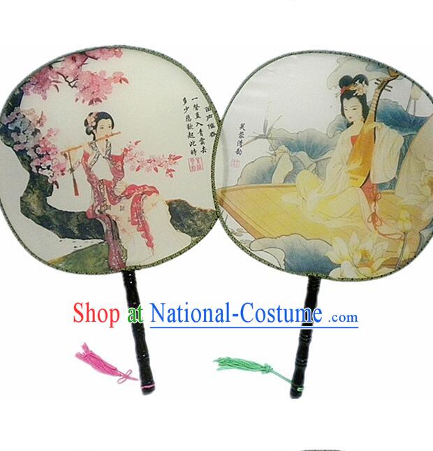 Ancient Chinese Tuan Shan Circular Fan Moon Shaped Fan Stage Property Dance Chinese Painting Ancient Beauty