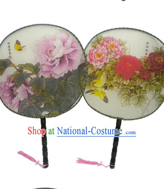 Ancient Chinese Tuan Shan Circular Fan Moon Shaped Fan Stage Property Dance Chinese Flowers