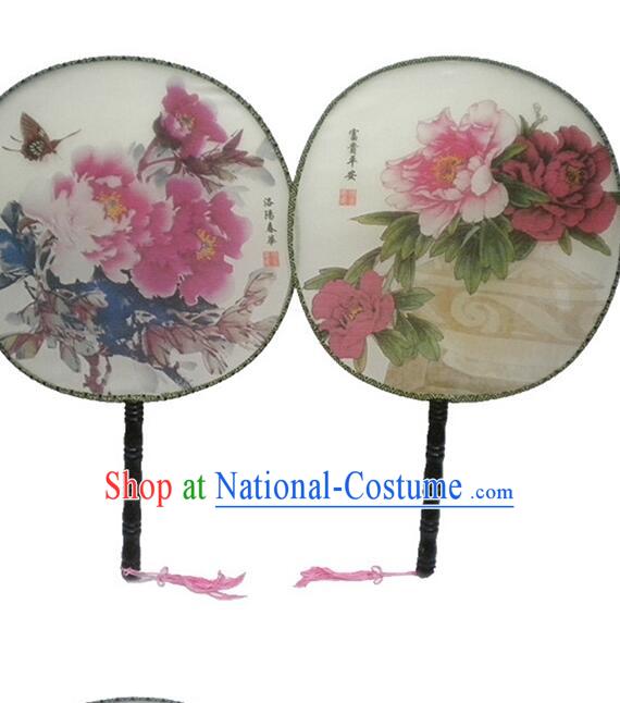 Ancient Chinese Tuan Shan Circular Fan Moon Shaped Fan Stage Property Dance Chinese Painting Flowers