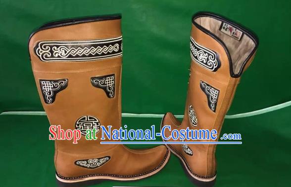 Traditional Chinese Minority Mongol Nationality Ethnic Minorities Mongolian Dance Cowhide Boots, Mongolian Knee Boots Handmade Jockey Boots Tanks Boots for Men