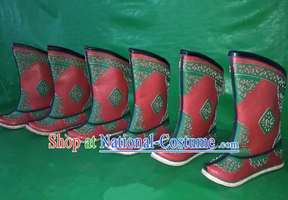 Traditional Chinese Minority Mongol Nationality Ethnic Minorities Mongolian Dance Cowhide Boots, Mongolian Knee Boots Handmade Jockey Boots Tanks Boots for Men