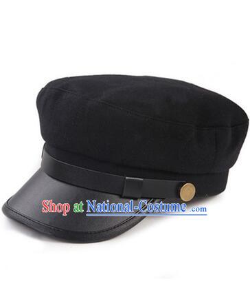 Chinese Traditional Style Wu Si Period Student Hat Play Stage Flat Hat Men Sun Yat Sen s Uniform Hat Black