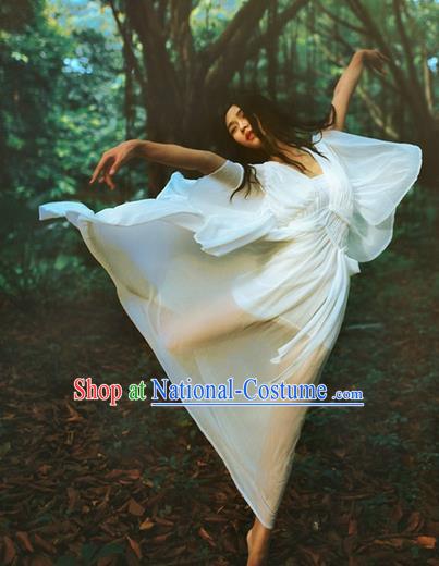 Traditional Classic Women Clothing, Traditional Classic White Chiffon Evening Dress Restoring Woolen Garment Skirt Braces Skirt, Long Chiffon Skirt