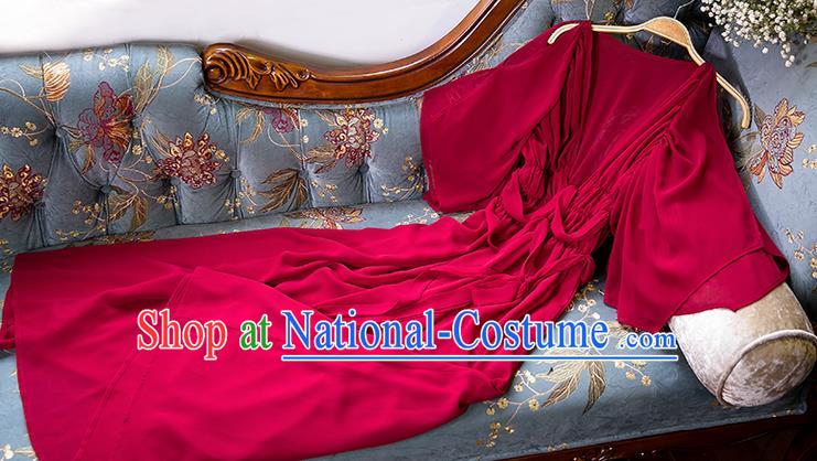 Traditional Classic Women Clothing, Traditional Classic Red Woolen Evening Dress Restoring Woolen Garment Skirt Braces Skirt, Long Base Skirt