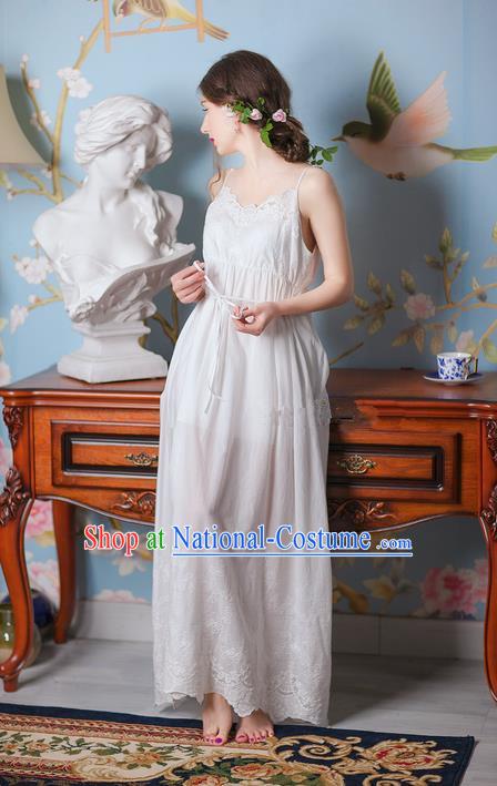 Traditional Classic Women Clothing, Traditional Classic White Silk Pajamas Heavy Lace Embroidery Evening Dress Restoring Garment Skirt Braces Skirt