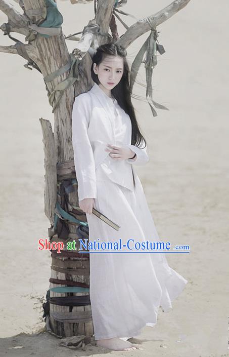 Traditional Classic Women Clothing, Traditional Chinese Classic Cotton Hanfu White Han Dynasty Blouse